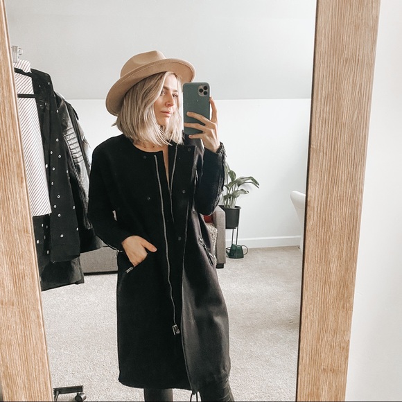 ALL SAINTS | Black Rio Wool Blend Zipper Parka Coat - Picture 2 of 13